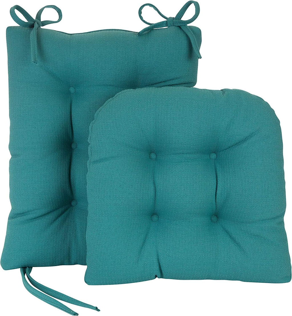 Klear Vu Omega Non-Slip Rocking Chair Cushion Set, Assembled in USA, Thick Padding & Tufted Design, Includes Seat Pad & Back Pillow with Ties, 17x17 Inches, 2-Piece Set, Solid Teal