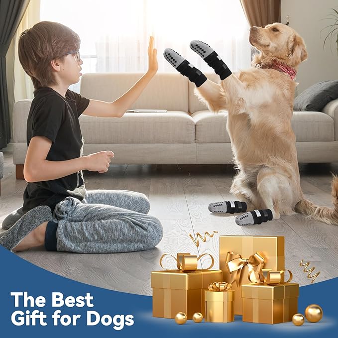 Non Slip Dog Socks to Prevent Licking Paws - for Hardwood Floors Anti Slip - Grippy Socks for Senior Dog - Double Elastic Reflective Straps Prevent Scratching for Hot Pavement. (Grey, XS)