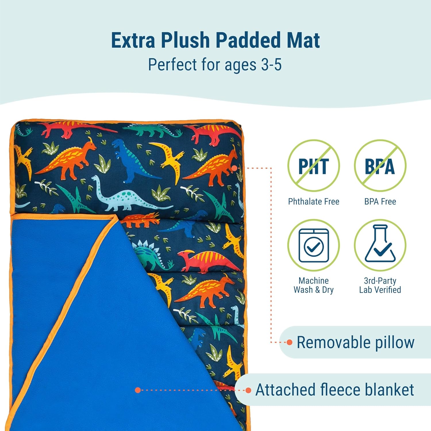 Wildkin 43-inch Kids Nap Mat – Soft Microfiber Toddler Sleeping Mat with Pillow