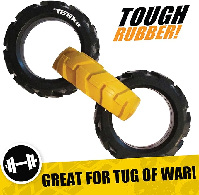 Tonka Rubber 3-Ring Tug Dog Toy, Lightweight, Durable and Water Resistant, 7.5 Inches, for Medium/Large Breeds, Single Unit, Yellow/Black
