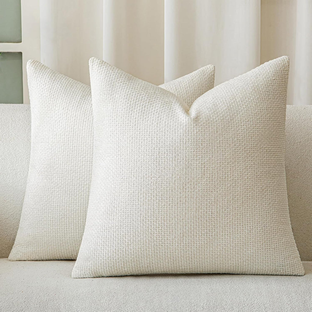 a moment Ivory Chenille Throw Pillow Covers 22x22 Inch Pack of 2 Modern Decorative Throw Pillow Covers Farmhouse Cross Covers Home Decor for Sofa Bedroom Living Room