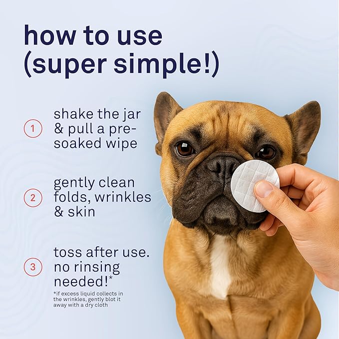 Petpost Wrinkle Wipes for Dogs | 100 Count Dog Face & Wrinkle Cleaner | Gentle Pet Wipes with Coconut Oil for Bulldogs, Pugs & Wrinkly Breeds | Dog Cleaning & Deodorizing Wipes