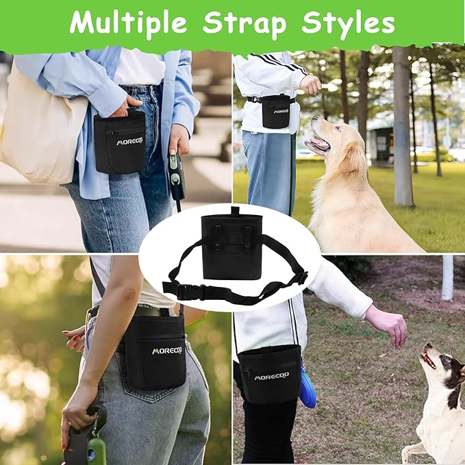 SZO Dog Treat Pouch with Magnetic Closure, Treat Pouches for Pet Training, Dog Training Treat Bag with Belt 3 Ways to Wear Dog Treat Carrie,Hands-Free Training - Black