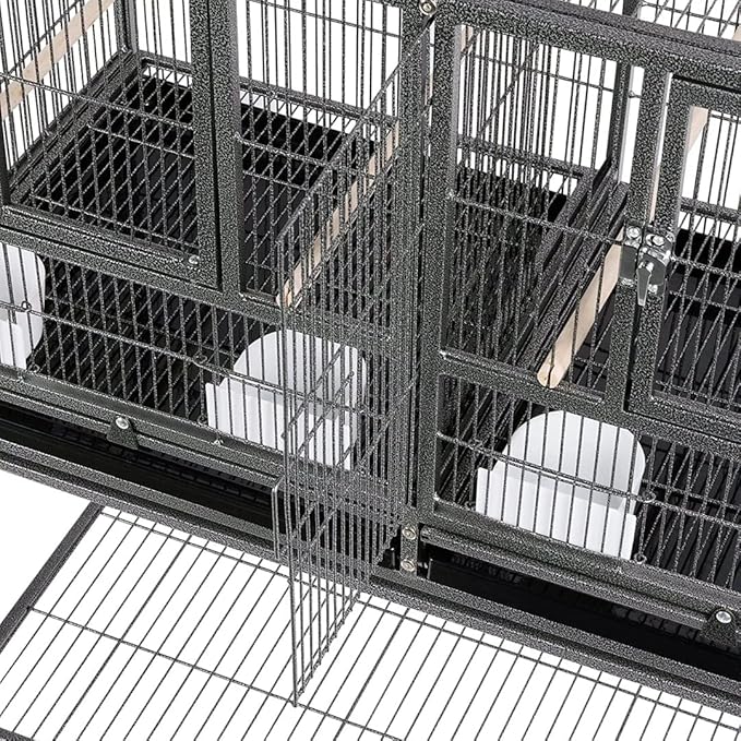Single Stackable Center Divided Breeder Breeding Bird Flight Double Rolling Cage for Aviaries Canaries Cockatiels Finches Budgies Small Parrots (Without Stand)