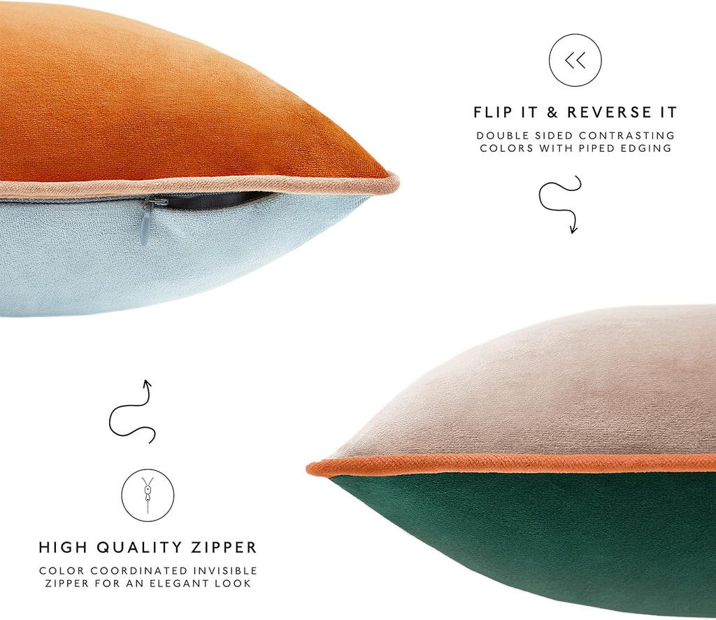 MONDAY MOOSE Decorative Throw Pillow Covers Cushion Cases, Set of 4 Soft Velvet Modern Double-Sided Designs, Mix and Match for Home Decor, Pillow Inserts Not Included (12x20 inch, Orange/Green)