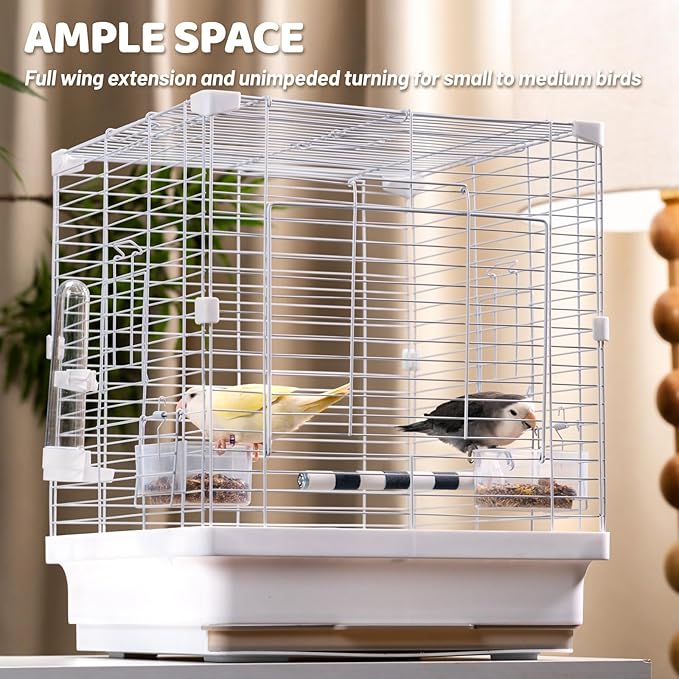 17.3" Portable Travel Bird Cage, Parrot Cage, Ample Room for Tail Movement, with Food Box, Perch, Water Bottle, for Vet Visit, Short Trip, Parakeet, Cockatiel, Budgie, Small Medium Birds