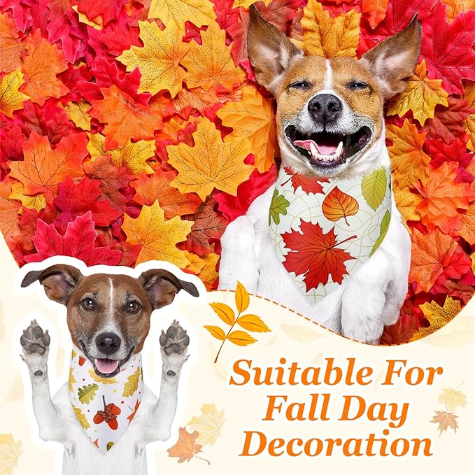 Chunful 100 Pieces Fall Dog Bandanas Bulk Autumn Pet Bandanas with Leaves Patterns Triangle Scarf Bib Kerchief Set for Small Large Dog Thanksgiving Costume Accessories (25.6 x 17.7 x 17.7)