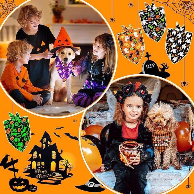 60Pcs Halloween Dog Bandanas Bulk Adjustable Dog Scarves Bibs Pumpkin Bat Ghost Puppy Bandanas Pet Neckerchief Washable Holiday Halloween Bandanas for Small Medium Large Dog Pet Grooming Accessories