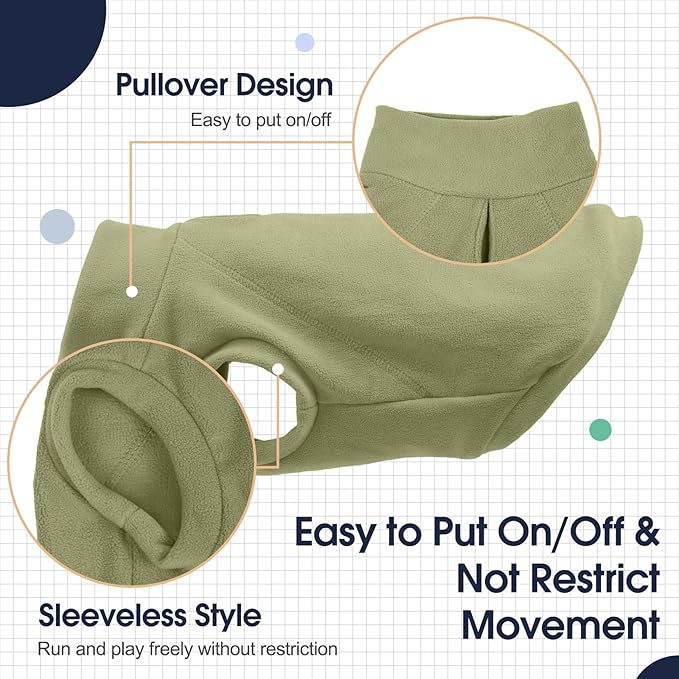 IECOii 2 Pack Fleece Sweaters for Dogs Boy Girl - Warm & Stretchy, Fall & Winter Coats for Small Breeds, Soft & Cozy Dogs Fleece Sweaters for Indoor Outdoor(Size M, Light Green & Army Green)