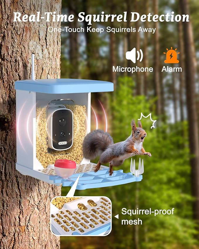 Smart Bird Feeder with Camera - 2.5K HD Bird Feeder Cameras Solar Powered, AI Birds Identification via App WiFi Outdoor Waterproof Birdhouse Watch Night Vision, 4000mAh Battery, Gift for Birdlovers