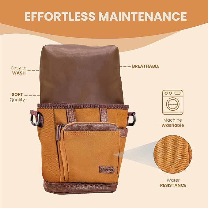 BEAU&FUR Large Dog Treat Pouch with Clicker for Training – 4 Cup Capacity, Built-In Poop Bag Dispenser, Expandable Pocket, Metal Buckle, Large Back Pocket, Ideal for Walks and Training – Light Brown