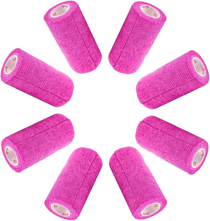 4 Inch Vet Wrap Tape Bulk (Fuchsia) (Pack of 6) Self Adhesive Adherent Adhering Flex Bandage Grip Roll for Dog Cat Pet Horse