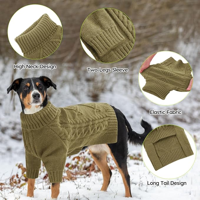 ASENKU Knitted Dog Sweater, Pullover Big Thermal Dog Winter Sweater, Turtleneck Doggy Sweaters for Large Medium Dogs Boy Girl, Warm Pet Sweaters Outfit Border Collie,Pit Bull,Golden Retriever, XL