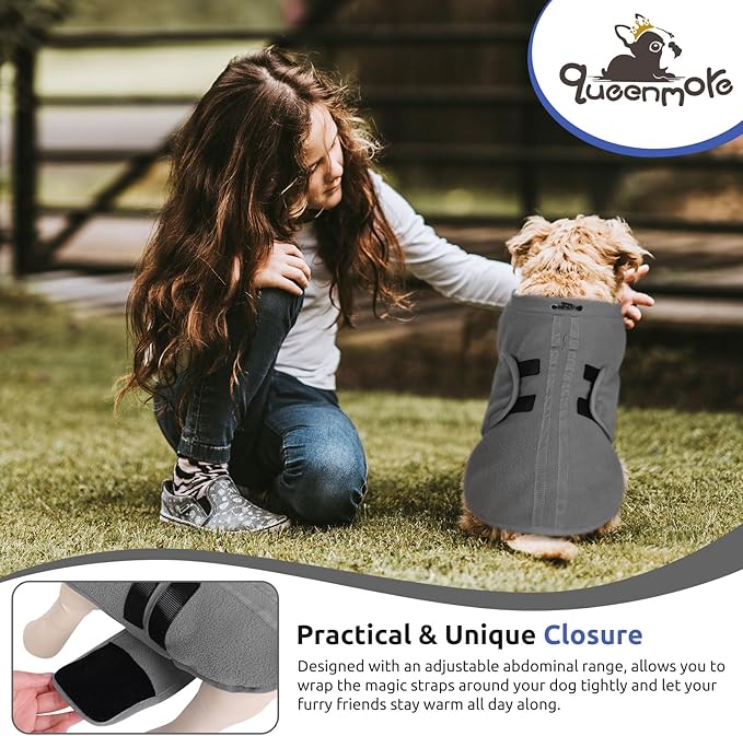 Queenmore Large Dog Sweaters, Soft Fleece Vest Pullover Dog Jacket with Leash Hole, Warm Winter Dogs Clothes Cold Weather Doggy Dachshund Sweater for Large Dogs Cats Boy or Girl (Grey, L)