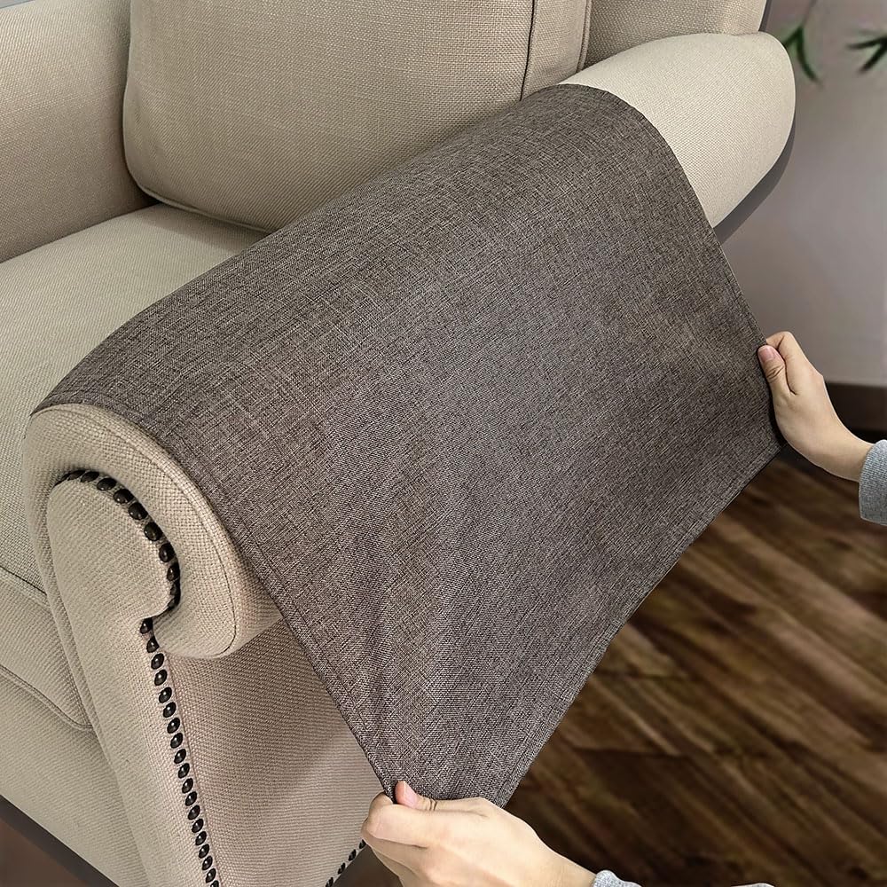 Couch Arm Covers, Anti-Slip Sofa Armrest Cover for Recliner, 2pc Washable Sofa Arm Covers, Dogs Cats Pet Scratch Proof Couch Arm Protectors, Coffee, 24x28inch