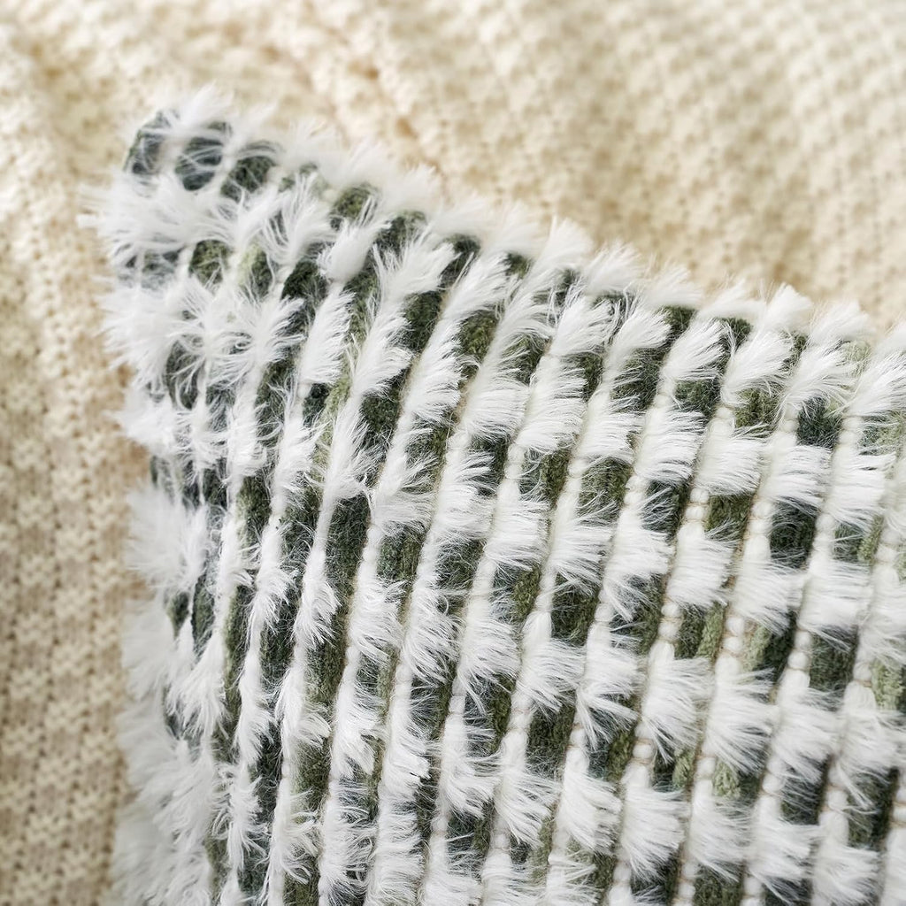 Aeckself Boho Chenille Tufted Pillow Cover 12 x 20 Inch, Rectangle Decorative Lumbar Throw Pillow Cover Neutral Pillowcase for Couch Bedroom Living Room, Green White