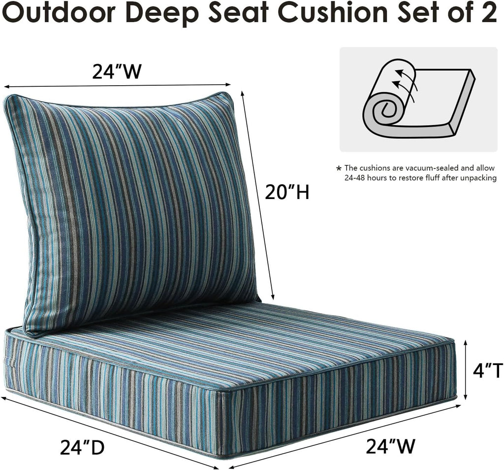 Sunbrella Outdoor Patio Chair Cushions Set, 24" x 24", Set of 2, Water-Repellent, Fade Resistant, Deep Seat Cushion for Backyard, Couch, Sofa and Patio Furniture, Troupe Dock