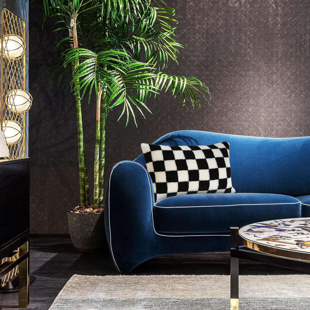 AmHoo Pack of 2 Decorative Throw Pillow Covers Checkerboard Luxury Super Soft Faux Fur Wool Set Case Cushion for Couch Sofa Bedroom 12 x 20-Inch Black