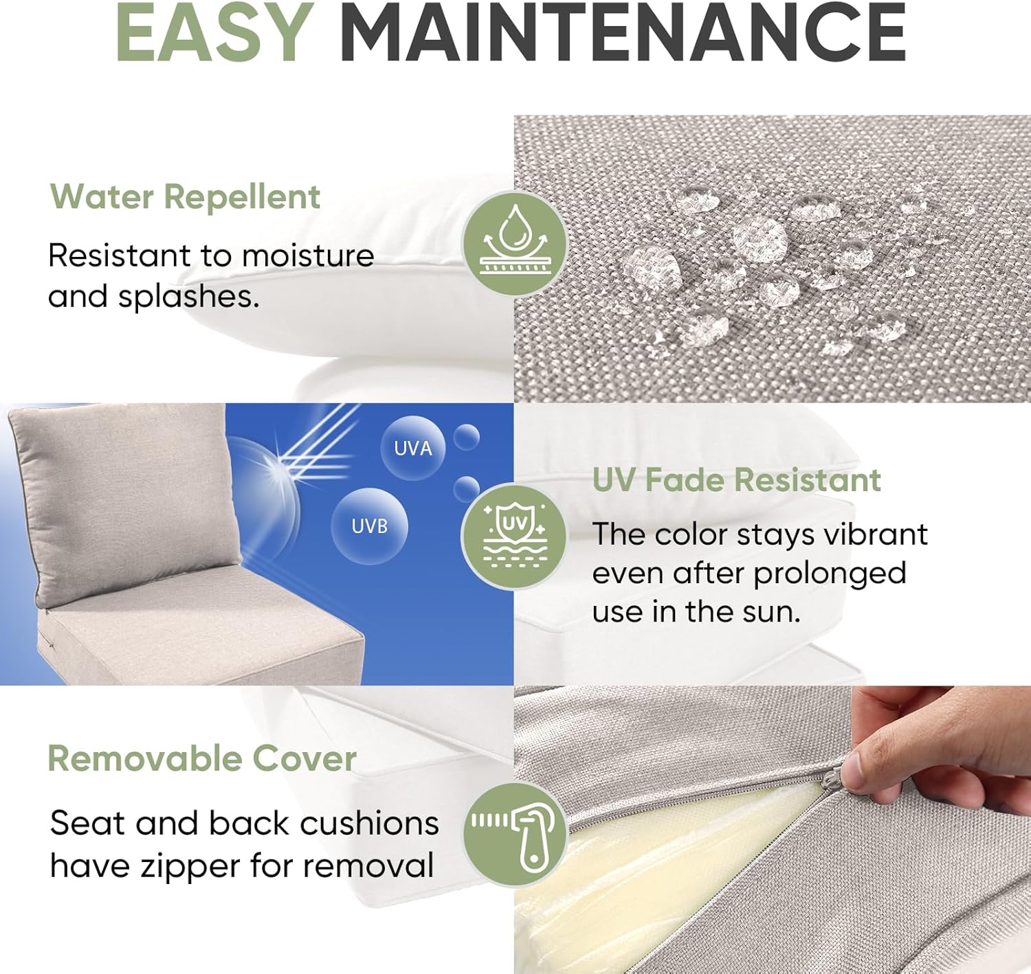 Outdoor Chair Cushions, 6 inch Thick Seat Cushion for Outdoor Furniture, Waterproof 22x24 Patio Furniture Cushions, Patio Couch Cushions Replacement, Include 2 Back & 2 Seat Cushion, Thick/Beige