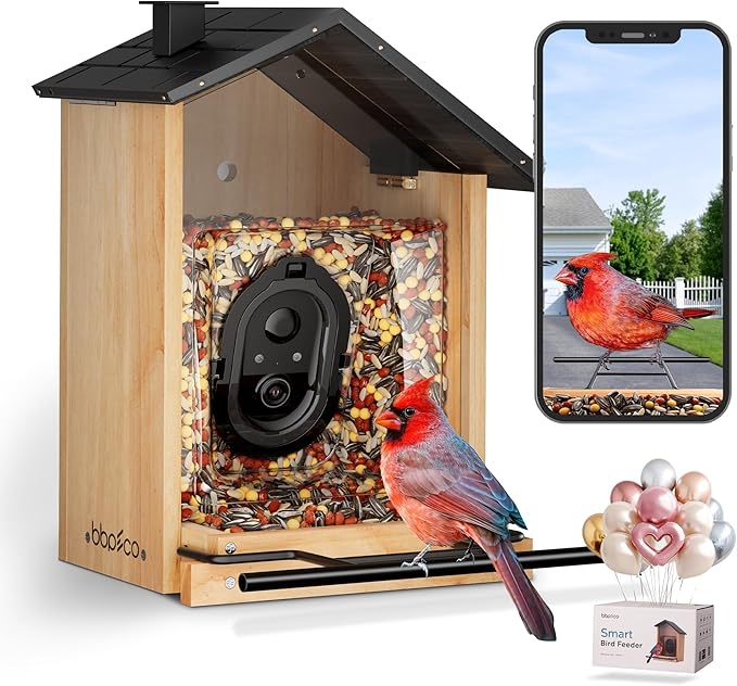 Bird Feeder with Camera, BBPECO Smart Bird House Cam with Instant Arrival Alerts, AI Identifies 10,000+ Species & Free Cloud Video, Suitable for Birdwatching (Powered by Birdty App)