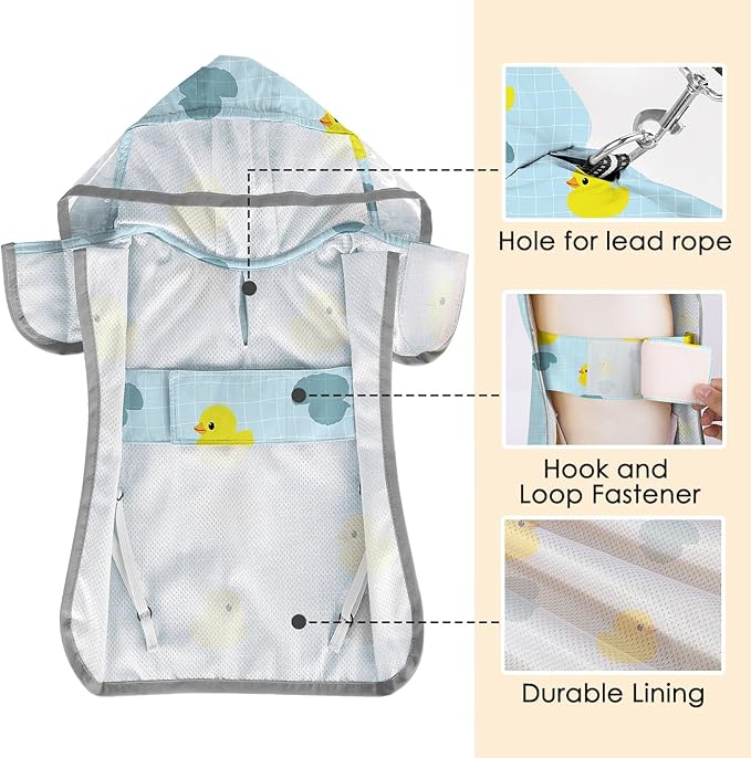 SlowTon Dog Raincoat, Adjustable Dog Rain Jacket Clear Hooded Double Layer, Waterproof Poncho with Reflective Strip Straps and Storage Pocket for Small Medium Large Dogs Puppies(DK S)