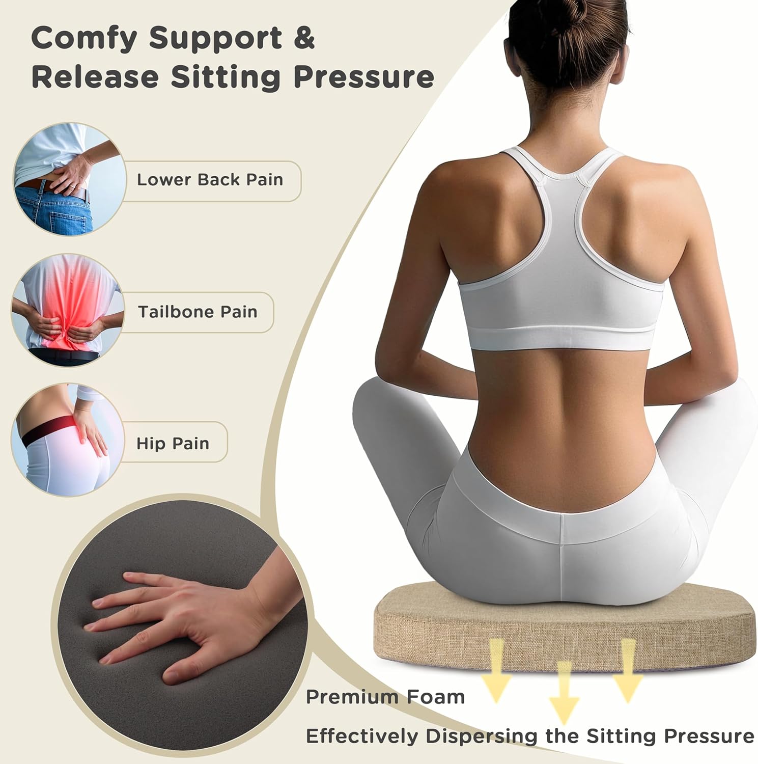 AddGrace Chair Cushions for Dining Chairs Set of 6 Windsor Kitchen Chair Cushions with Removable Textured Cover and Non Slip Bottom Indoor Chair Pads with Ties and Foam (16.5x15.5 Inches Beige)