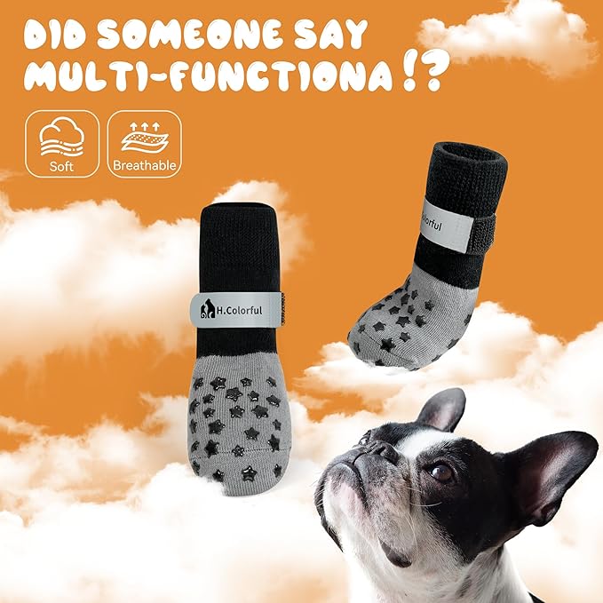 Anti-Slip Dog Socks for Hardwood Floors, Non-Slip Socks with Reflective Strips to Provide Paw Protection, Reflective Grip Socks for Senior Dogs, Prevent Licking & Scratches, 6 PCS Set - S