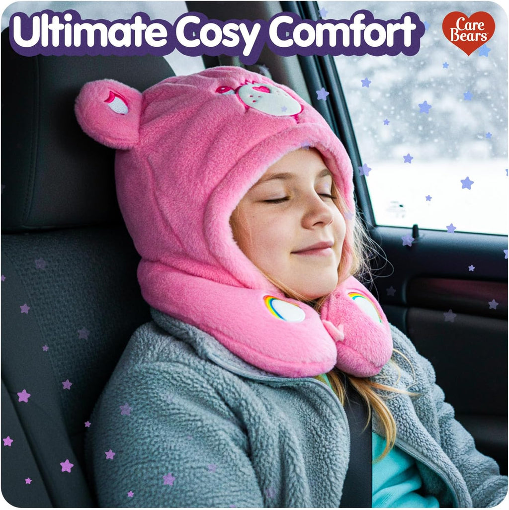 Care Bears - Cheer Bear Snuggle Hood, Travel Pillow with Hood, Soft Plush Neck Support, Lightweight, Comfortable and Breathable, Airplane, Care and Train Travel - Pink