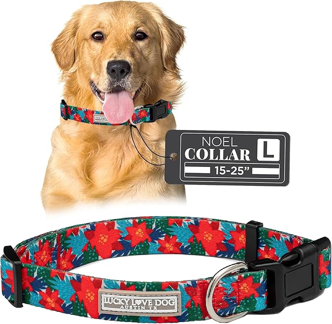 Lucky Love Dog - Adjustable Dog Collar with Easy Click Noel for Small to Large Ones, Durable, & Comfortable for Male & Female Dogs, Pet Collar for Puppies & Adult Dogs - Noel, Large
