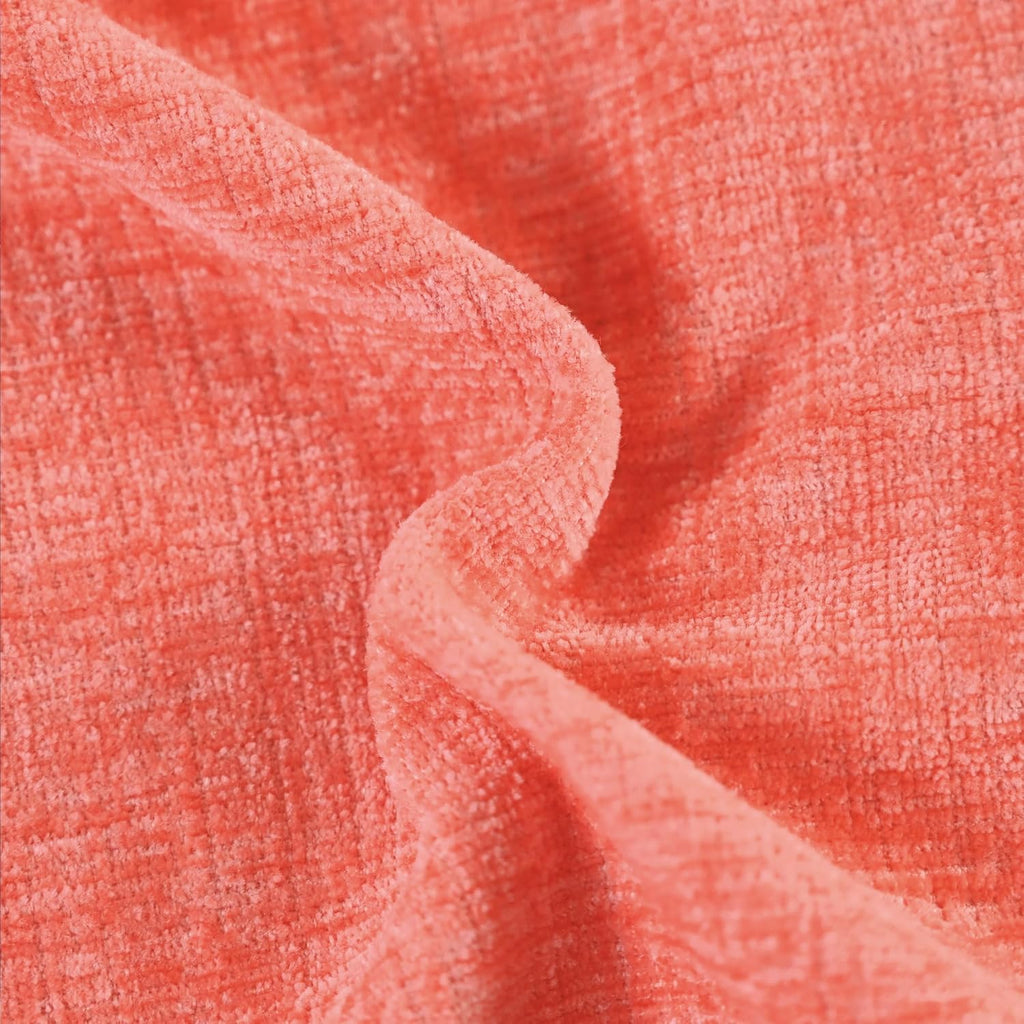 CaliTime Throw Pillow Covers Decorative 16 X 16 Inches Pack of 2 Cozy Solid Dyed Soft Chenille Cushion Cases with Pom Poms for Couch Sofa Bed Living Room Home Living Coral