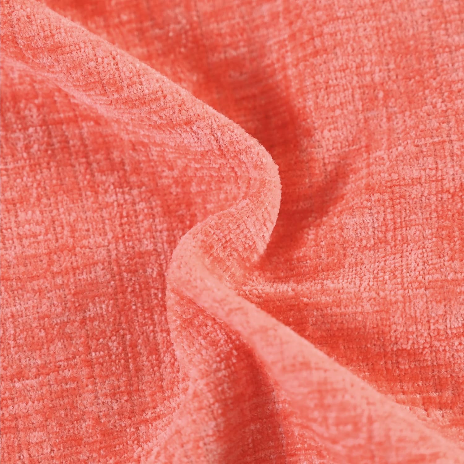 CaliTime Throw Pillow Covers Decorative 22 X 22 Inches Pack of 2 Cozy Solid Dyed Soft Chenille Cushion Cases with Pom Poms for Couch Sofa Bed Living Room Home Living Coral