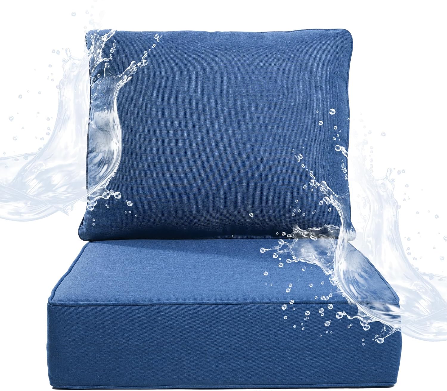 6 inches Thicker Outdoor Chair Cushions Set- 24" *24" *6" Waterproof Patio Furniture Cushions with Removable Cover, 28D High Density Sponge Filling Thicken Outdoor Patio Cushions - Blue