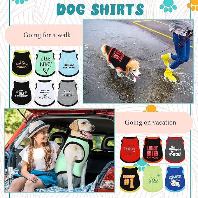 12 Pieces Dog Shirts Pet Printed Clothes with Funny Letters Summer Pet T Shirts Cool Puppy Vest Breathable Dog Outfit Soft Cat Sweatshirt for Chihuahuas Cats Accessories, 12 Styles(Medium)