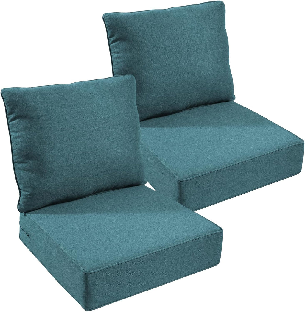 Outdoor Chair Cushions Set of 2, Waterproof 24x24 Patio Chair Cushions, 6" Thickened Seat Cushion for Outdoor Furniture, Couch Cushion Replacement, Include 2 Back & 2 Seat Cushions, Thick/PeacockGreen