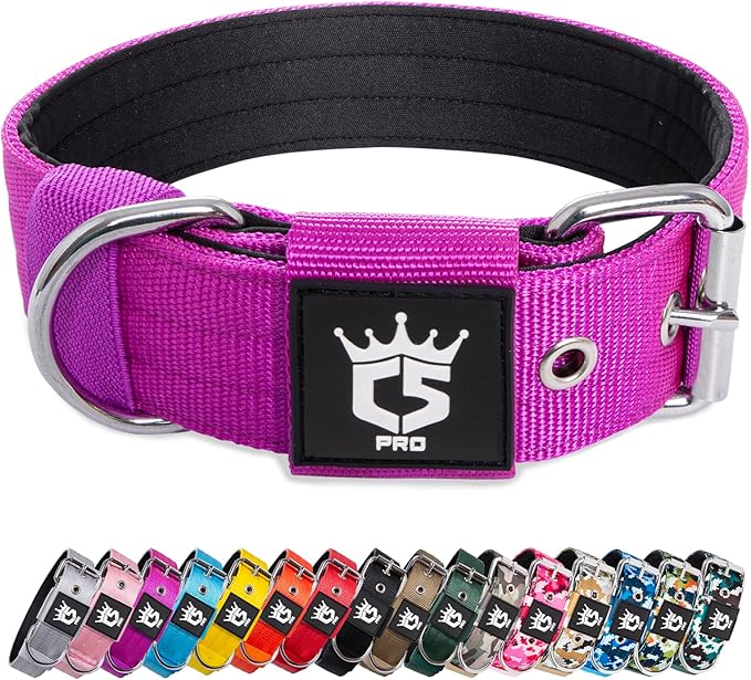 TSPRO Tactical Dog Collar 1.5 Inch Wide Thick Dog Collars with Heavy Duty Metal Buckle, Durable, Strong, Adjustable for Medium to Large Dogs (Purple M)