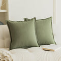 Set of 2 Cozy Striped Herringbone Flange Throw Pillow Covers, Aesthetic Embossed Pattern Pillow Covers for Couch and Bed - 20"x20", Sage Green