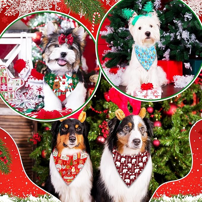 60 Pcs Christmas Dog Bandanas Bulk Adjustable Triangle Dog Scarves Bibs Xmas Puppy Bandanas Pet Neckerchief Washable Holiday Dog Bandana Christmas Party Small Medium Large Dog Pet Grooming