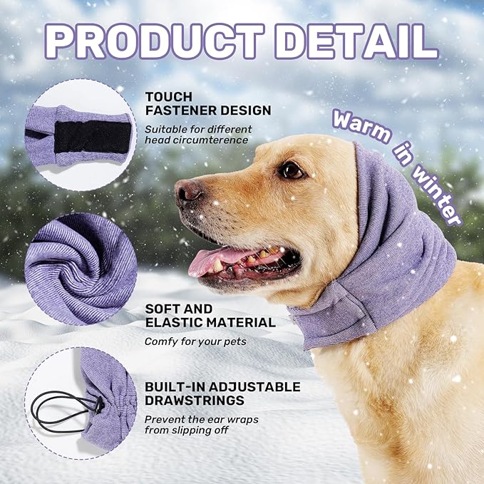 Dog Calming Hoodie, No Shake Ear Wraps for Dogs, Adjustable Dog Ear Muffs for Noise Protection, Ear Wrap Head Cover for Head Warp Anxiety Relief, Hematoma, Grooming and Force Drying