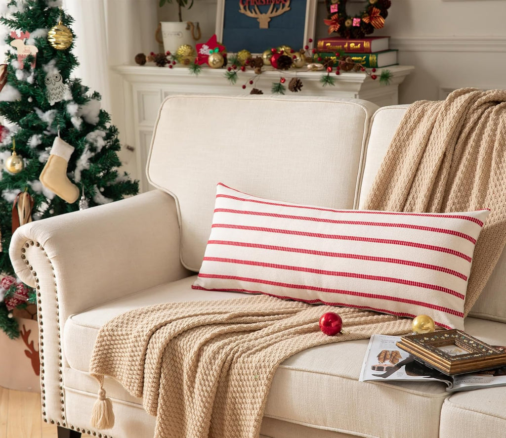 Caflife Christmas Lumbar Pillow Covers 14x36, Pack of 1, Farmhouse Boho Decorative Sofa Pillowcase, Christmas Body Red Lumbar Pillow Covers for Couch and Bed, Living Room Home Cushion Decor