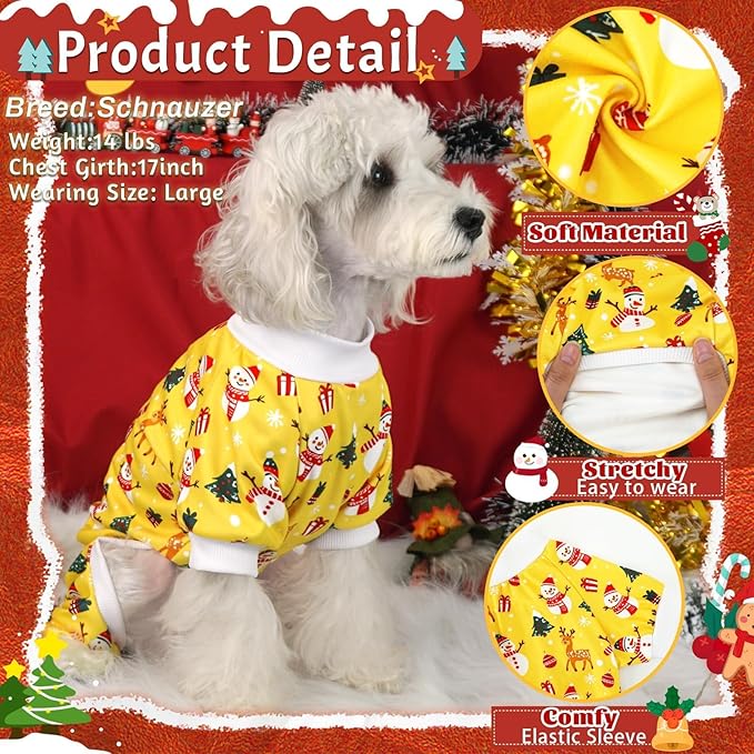 Xpudac 4 Pack Christmas Dog Pajamas Santa Pet Clothes Cute Reindeer Snowman Dog Pajamas for Small Medium Dogs(Large) 81-hongbai-L