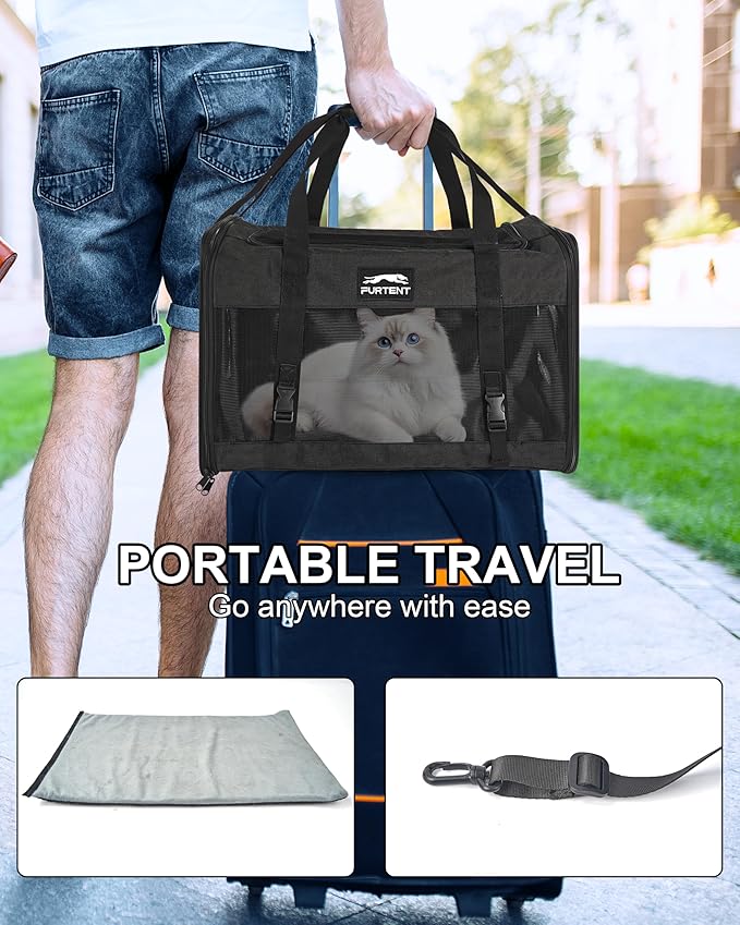 Soft-Sided Large Cat Carrier for 2 Cats, Spacious Foldable Pet Travel Carrier for Large Cats up to 25 Lbs, Double Cat Bag with Shoulder Strap, 20x13x13 Inch, Fits Maine Coon and Small Dogs, Black