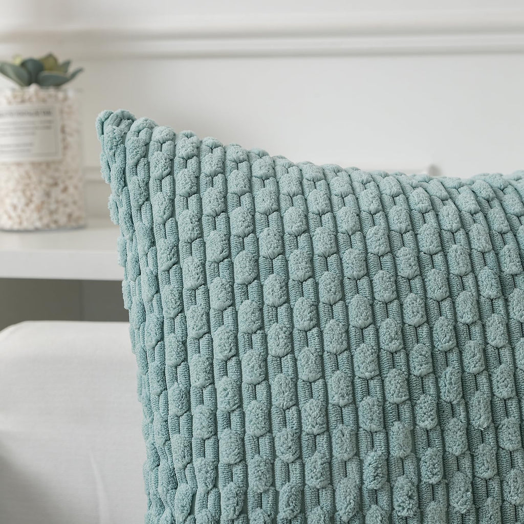 Kevin Textile 14x24 Inch Pillow Cover 1 Pack Boho Decorative Soft Striped Corduroy Lumbar Farmhouse Accent Rectangle Cushion Case for Living Room Couch Sofa Bed, Dusty Green