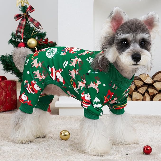 XPUDAC 4 Pack Christmas Dog Pajamas Soft Puppy Outfits for Small Medium Dogs Pet Clothes Pjs Doggie Bodysuit Cat Christmas Apparel, Red Green, XL