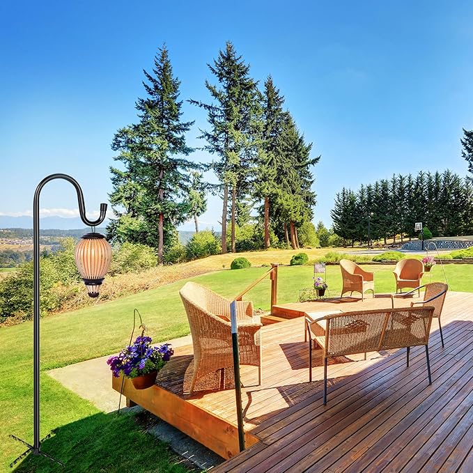 Shepherd Hooks - 2 Pack 46 Inch Bird Feeder Pole with 5 Prongs Base for Hanging Lantern, Hummingbird, Lightweight Plant, Shepherds Hook for Outside