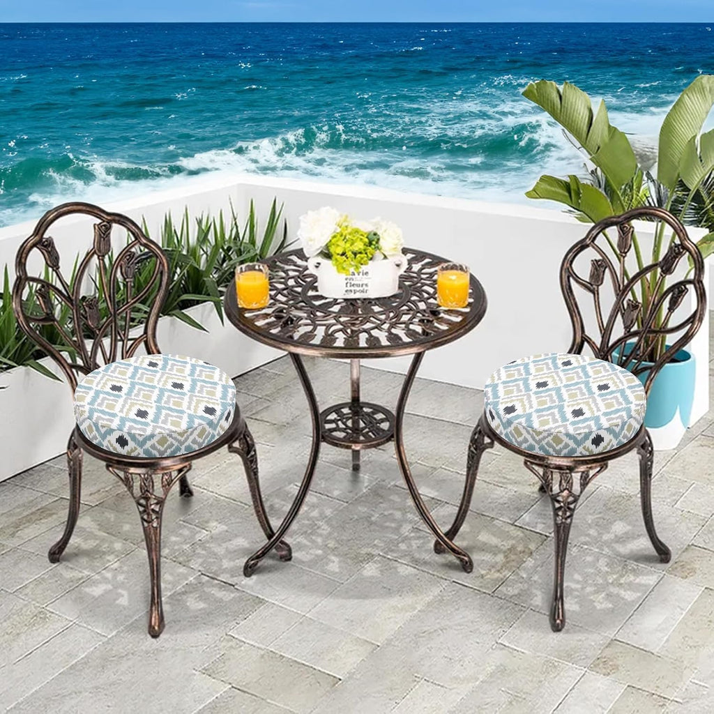 idee-home Outdoor Bistro Chair Cushions, 15”x15”x 3” Thick Outdoor Round Seat Cushions Set of 4 with Ties, Waterproof Round Patio Furniture for Garden