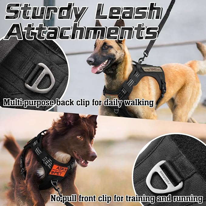 rabbitgoo Tactical Dog Harness for Large Dogs, No Pull Military Service Vest with Handle & Molle, Easy Control for Training Walking, Adjustable Reflective Straps, Black, L