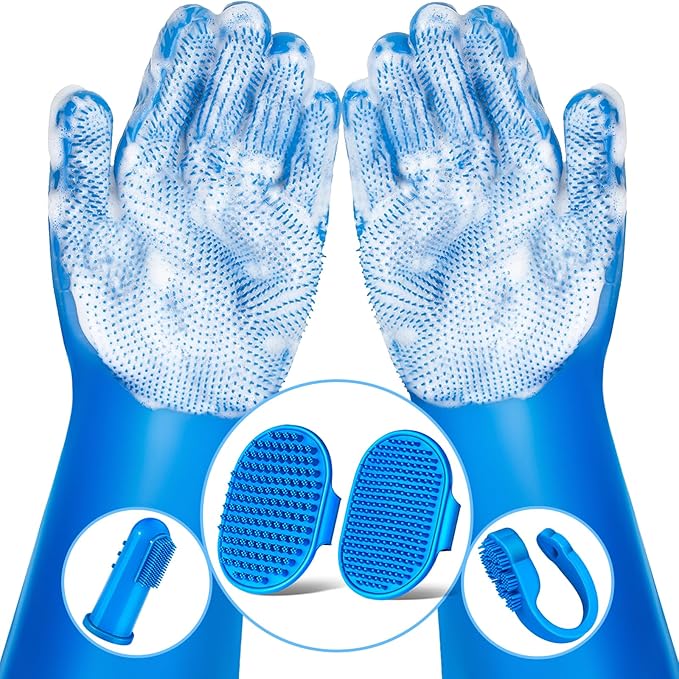 6PCS Pet Grooming Kit for Dogs,Cats and Horses | Dog Washing Gloves | Dog Bath Brush | Dog Bath Gloves | Dog Shampoo Brush | Pet Grooming Gloves | Dog Bath Supplies (Navy Blue)