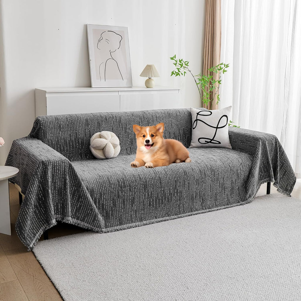 MYSKY HOME Couch Covers for Sofa, Dog Couch Cover Protector, Dark Grey Lines Sofa Covers for Sectional L Shape, Pets Couch Throw Cover Washable Durable Large Couch Cover for Dogs, Cats, 71" X118"