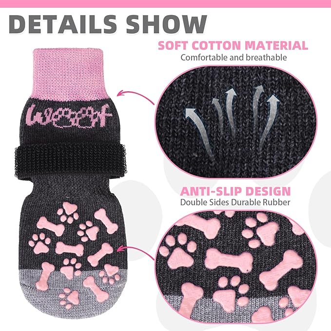 KOOLTAIL Dog Socks for Hot/Cold Pavement to Prevent Licking Paws,Dog Boots&Paw Protector for Hardwood Floors Anti Slip,Traction Control No Twist Grip Booties for Small Medium Large Senior Dogs M