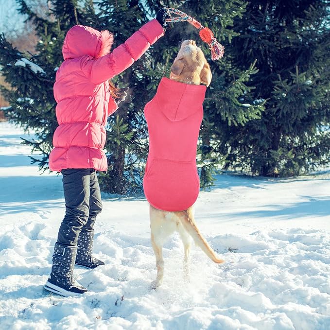 3XL Dog Sweaters for Large Dogs,Dog Hoodie,Cozy Fleece Interior Sweatshirt with Hood & Pocket,Leash Hole,Pet Clothes Sweater for Small,Medium,and Large Dogs,Pink&3XL